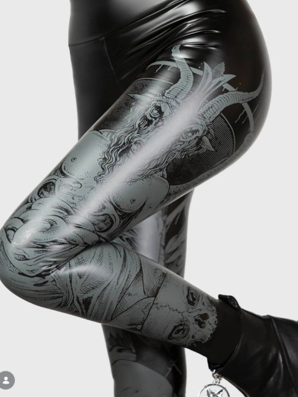 Killstar Dark Force Black Gothic Occult Baphomet  Print Shiny Leggings Sz M NWT